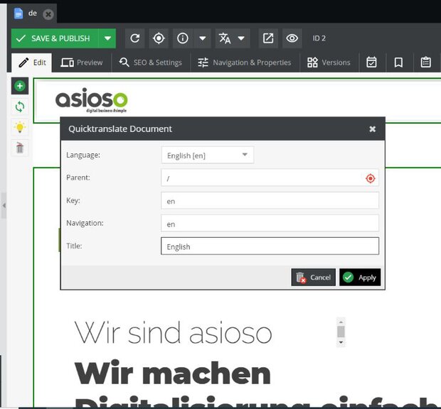 Nutzung des Moduls DeepL auf der asioso-Website